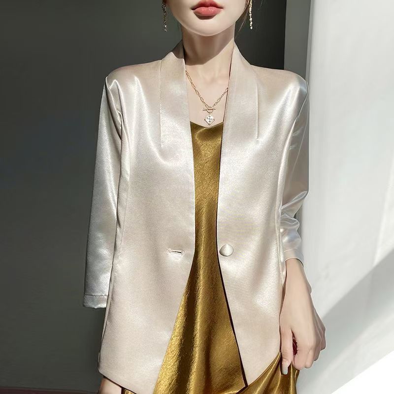 Women'S Fashion Gilded Age - เสื้อคลุมสตรีแบบมีกระดุมเดี่ยว ผ้าซาตินหรูหรา สไตล์มินิมอล สวมใส่สบาย เหมาะสำหรับวันสบายๆ แฟชั่นเฉพาะกลุ่ม