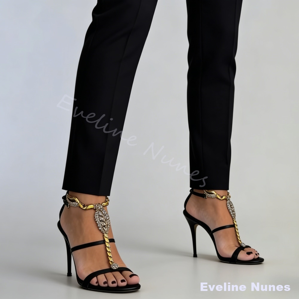 Fashion Women Belt - รองเท้าส้นสูงโลหะรูปแมงป่อง ดีไซน์หรูหรา สำหรับผู้หญิง หัวมน ส้นเข็ม แบบโปร่ง