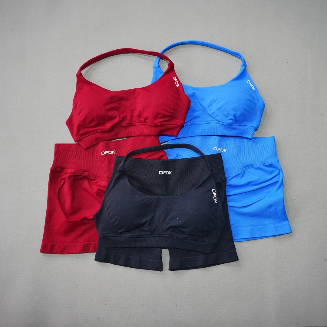 Women'S Fashion Leggings - DFDK แฟชั่นสตรี 2 ชิ้นชุดกีฬาสปอร์ตบราแบบผูกเชือกกางเกงขาสั้นไร้รอยต่อเลกกิ้งโยคะยิมฟิตเนสวิ่งชุดวอร์ม