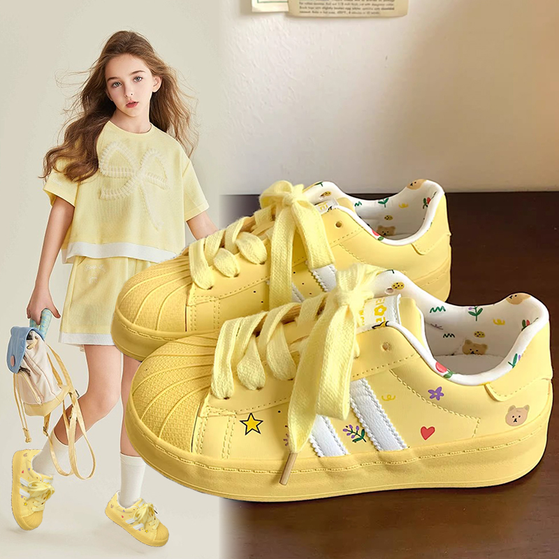 Women'S Yellow Fashion Sneakers - รองเท้ากีฬาเด็ก ฤดูใบไม้ร่วง 2025 แฟชั่นใหม่ พื้นหนา สีเหลือง