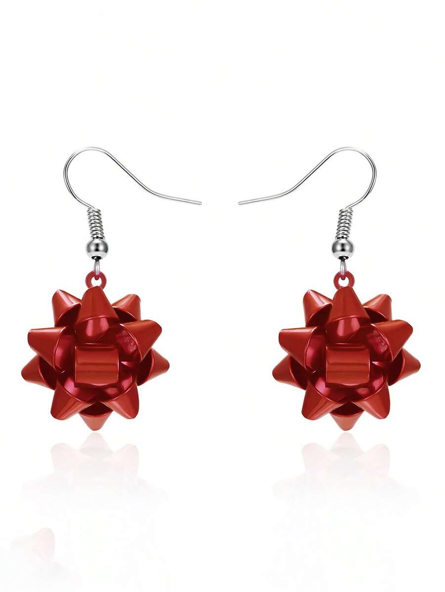 Women'S Fashion Earrings - 1 คู่ ต่างหูแฟชั่นดีไซน์โลหะสีแดงสำหรับผู้หญิง อุปกรณ์เสริมคริสต์มาส (ไม่มีการ์ด)