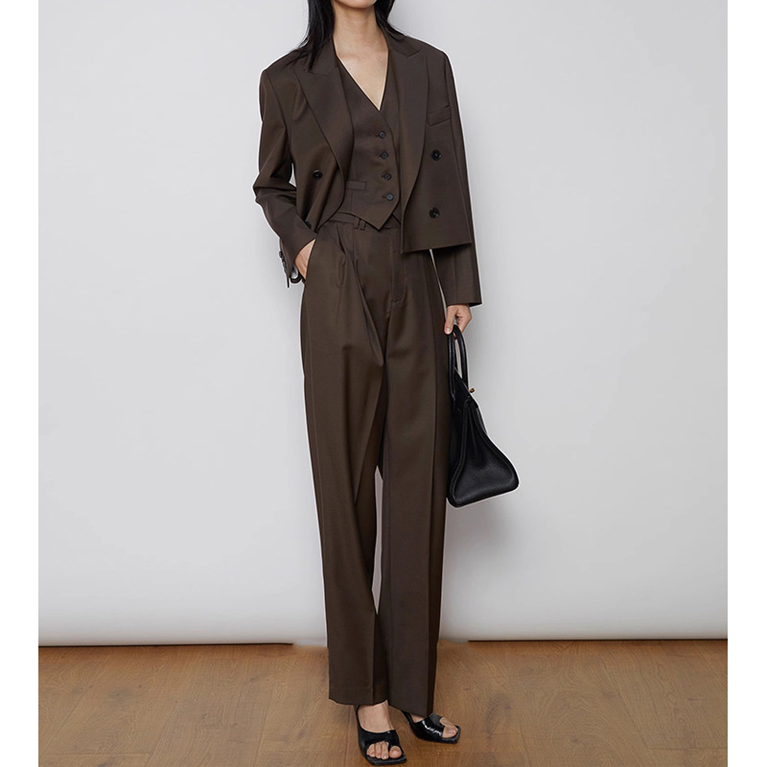 Women'S Fashion Blazer - ชุดสูทผู้หญิง Allingentle แบบ 3 ชิ้น เสื้อเบลเซอร์กระดุมสองแถวและกางเกงขายาว