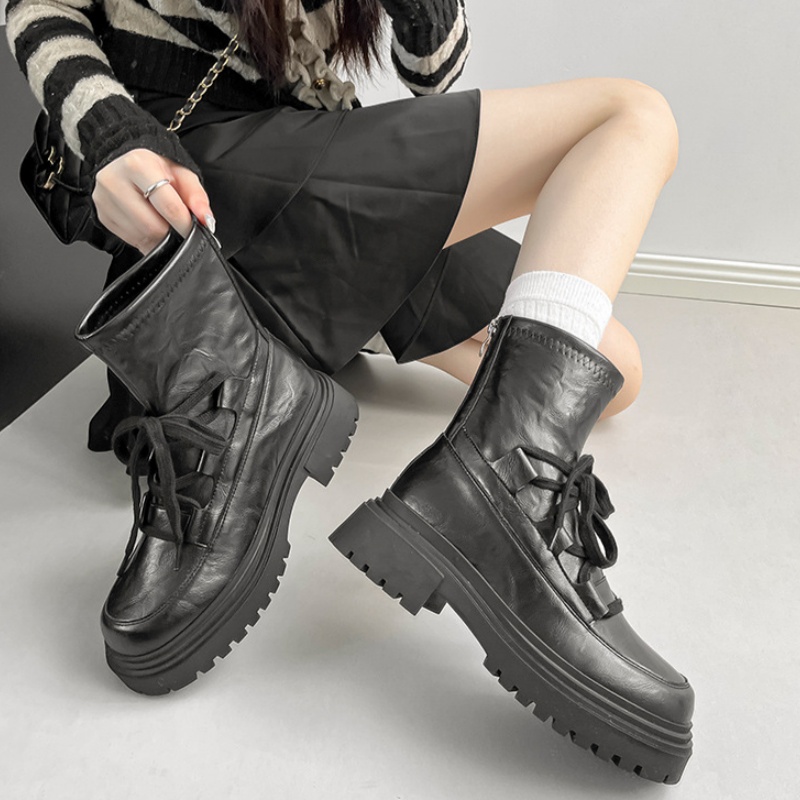 Women'S Fashion Riding Boots - รองเท้าบูทผู้หญิงลำลองแฟชั่นใหม่ ระบายอากาศได้ดี สวมใส่สบาย รองเท้าบูทสูงระดับกลางน่อง มีซิป เพิ่มความสูง