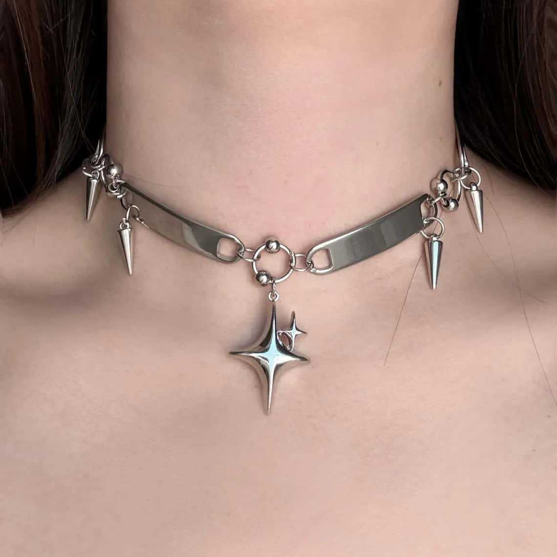 Women Fashion Necklace - สร้อยคอแบบมีหมุดสไตล์พังก์, เครื่องประดับแนวร็อค, เครื่องประดับ Y2K, สไตล์ฮิปปี้, สไตล์โกธิค,