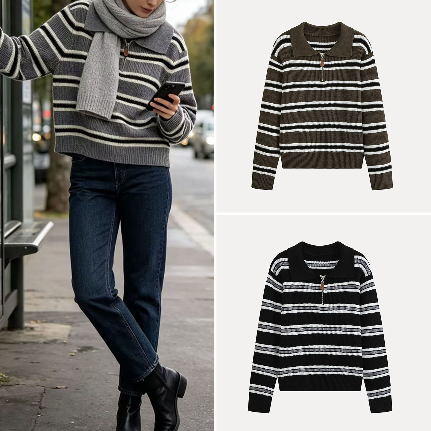 Women'S Fashion E Commerce - เสื้อถักแขนยาวแฟชั่นพร้อมคอปกซิปสำหรับผู้หญิง ใส่สบายๆ ในฤดูใบไม้ผลิและฤดูร้อน แบรนด์ ZADATA สำหรับการขายออนไลน์