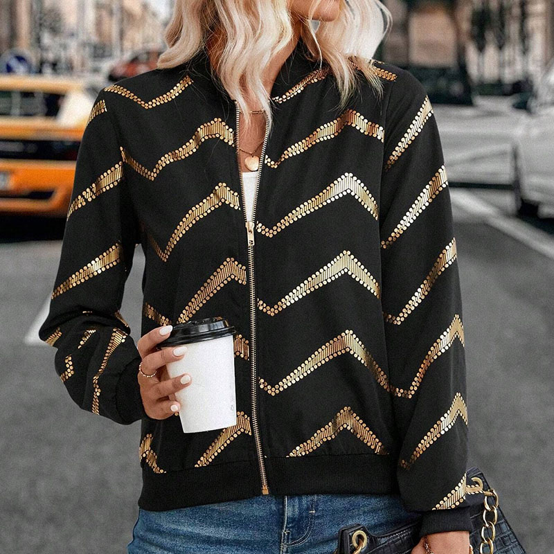 Women'S Fashion Gilded Age - ผู้หญิง 2025 ใหม่แฟชั่น Serrated Gilding พิมพ์เสื้อแจ็คเก็ตสตรีฤดูใบไม้ผลิและฤดูใบไม้ร่วงลําลองแขนยาวเสื้อแจ็คเก็ตสตรี