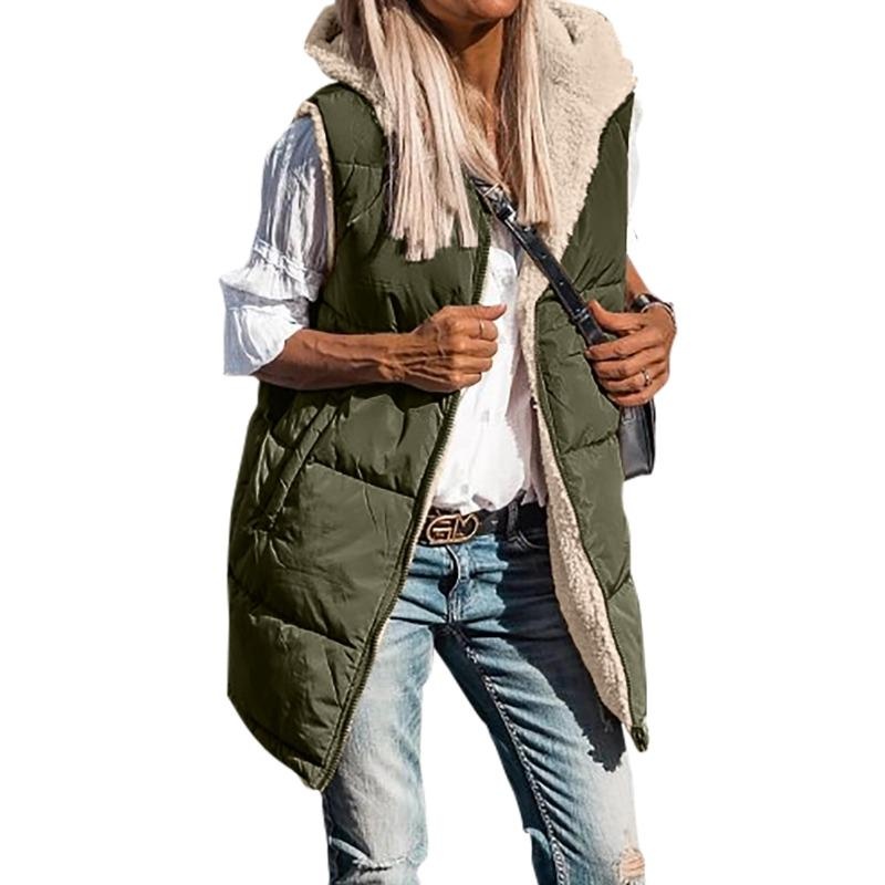 Sherpa Coat Women - เสื้อโค้ทกันหนาวผู้หญิงแบบสองด้านใส่ได้ รุ่นปี 2023 ผ้าเชอร์ปาขนแกะแบบกลับด้านได้ เสื้อแจ็คเก็ตพัฟเฟอร์มีฮู้ดแบบยาว เสื้อคลุมสำหรับฤดูหนาว