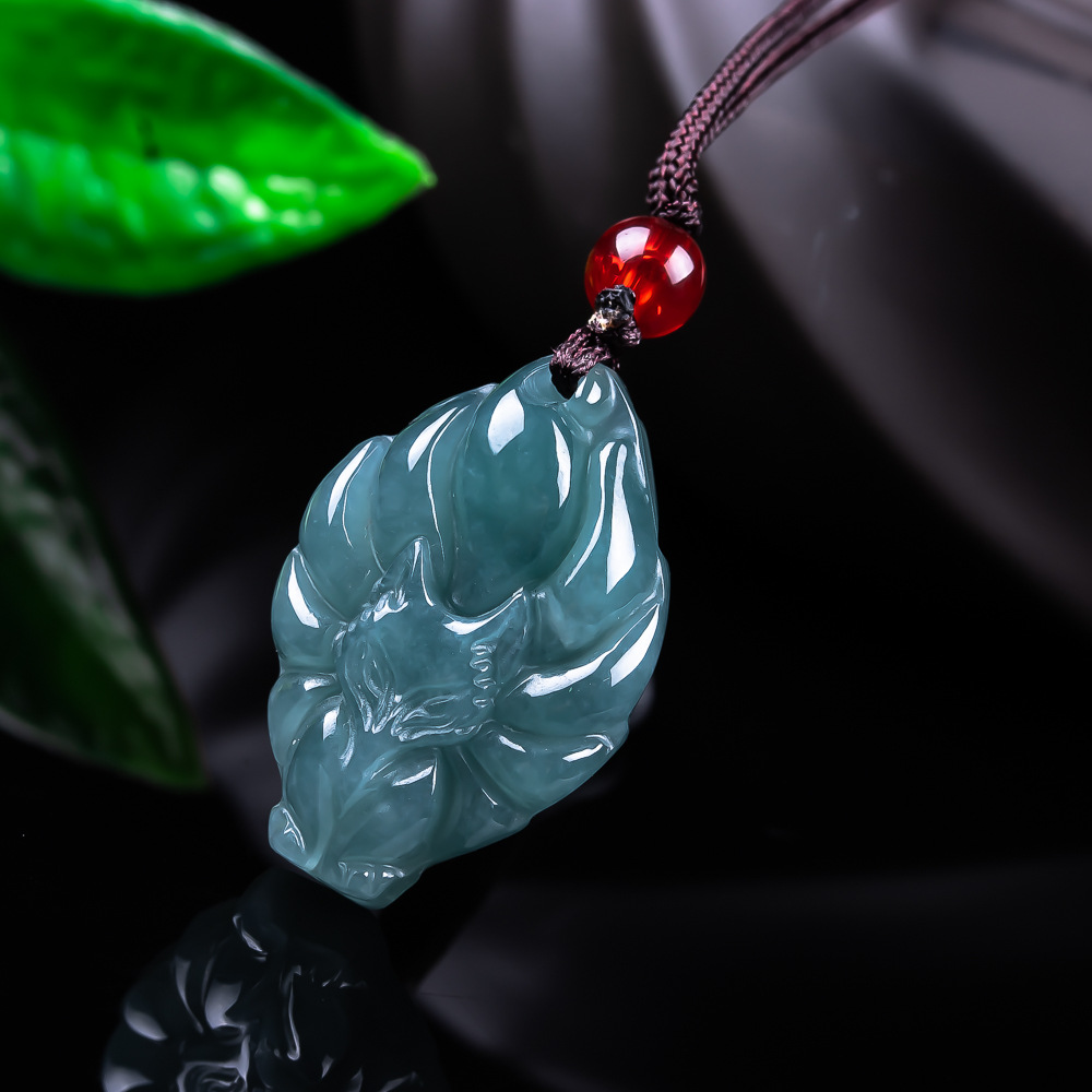 Women Fashion Necklace - หยกพม่าธรรมชาติจี้รูปสุนัขจิ้งจอกสร้อยคอวินเทจอัญมณีหยกแท้ดีไซเนอร์แฟชั่นเครื่องประดับของขวัญสำหรับผู้หญิง