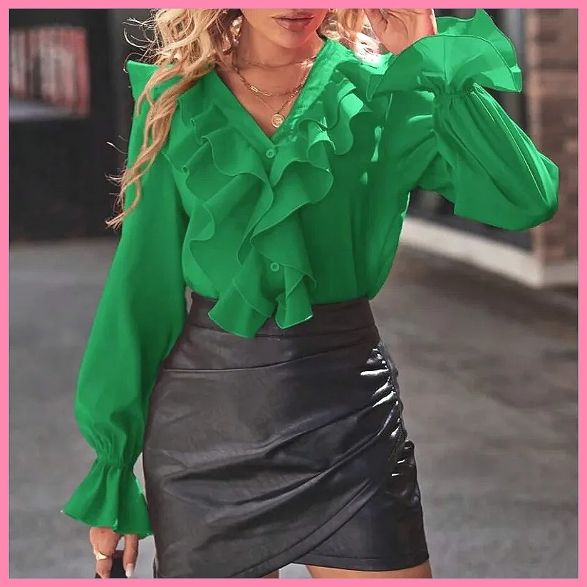 Women'S Fashion For 2025 - เสื้อเบลาส์แฟชั่นปี 2025 คอวี แขนระบาย ดีไซน์หรูหราสำหรับผู้หญิง -