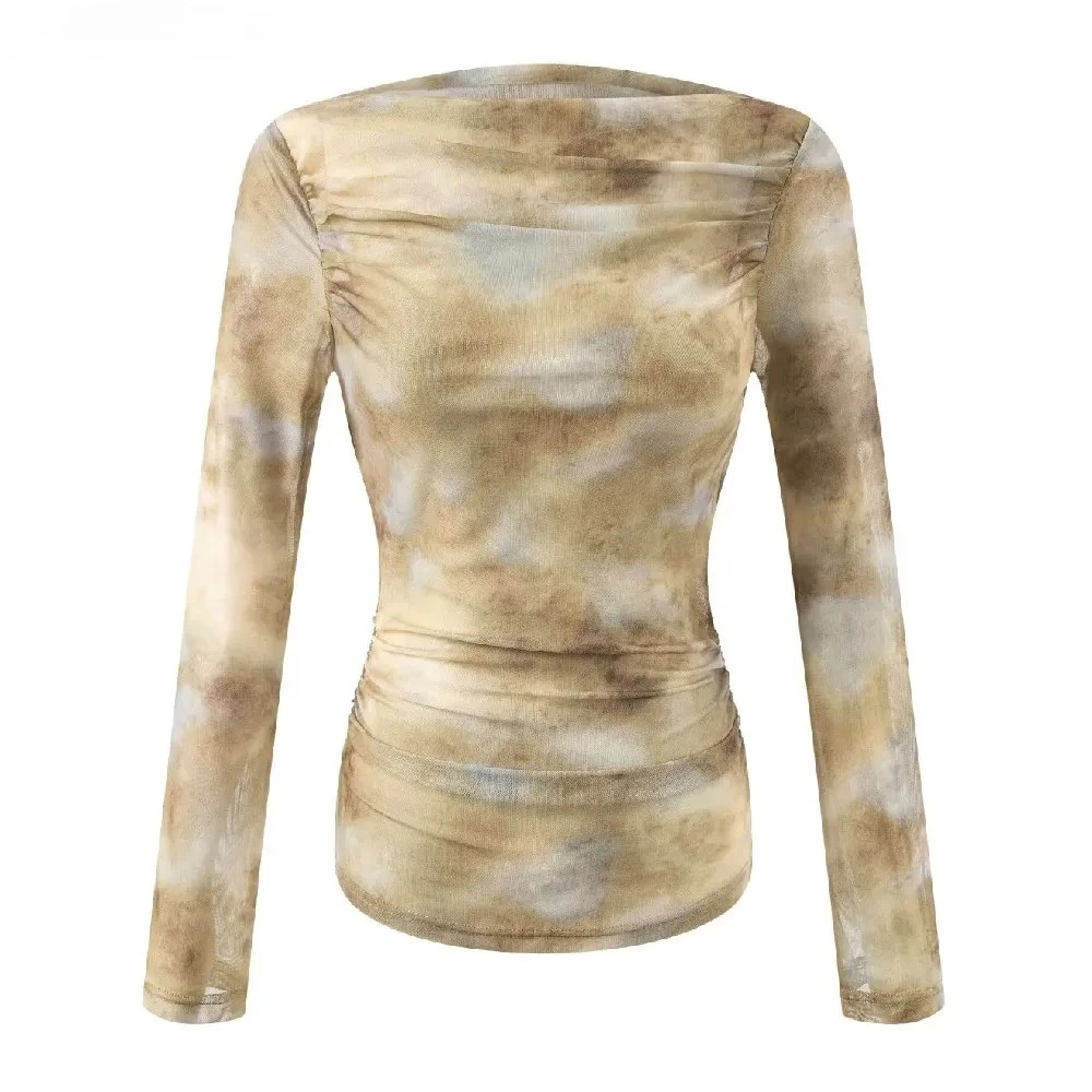 Women'S Fashion For 2025 - เสื้อยืดผู้หญิงลายไท-ได ปี 2025 แบบรัดไหล่ ทรงเข้ารูป จับจีบเอว