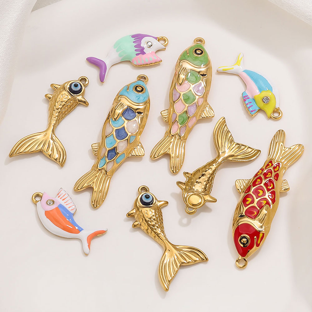 Women'S Fashion Earrings - 2-3pcs สแตนเลสสตีลน่ารักเคลือบปลา Charms Bohe DIY เครื่องประดับทําอุปกรณ์เสริมสําหรับสร้อยคอผู้หญิงต่างหูขายส่ง