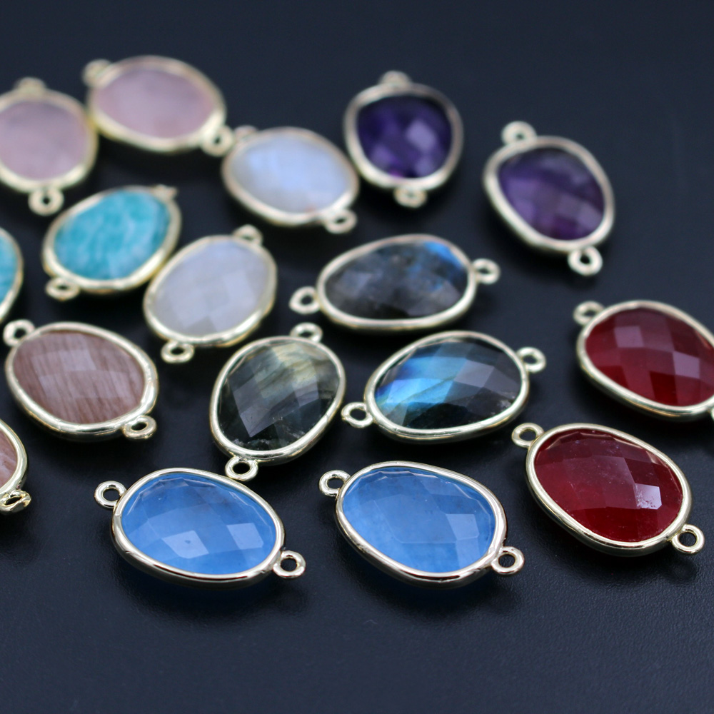 Women'S Fashion Earrings - 10pcs แฟชั่น Faceted หินธรรมชาติตัวเชื่อมต่อรูปไข่ Labradorite Rose