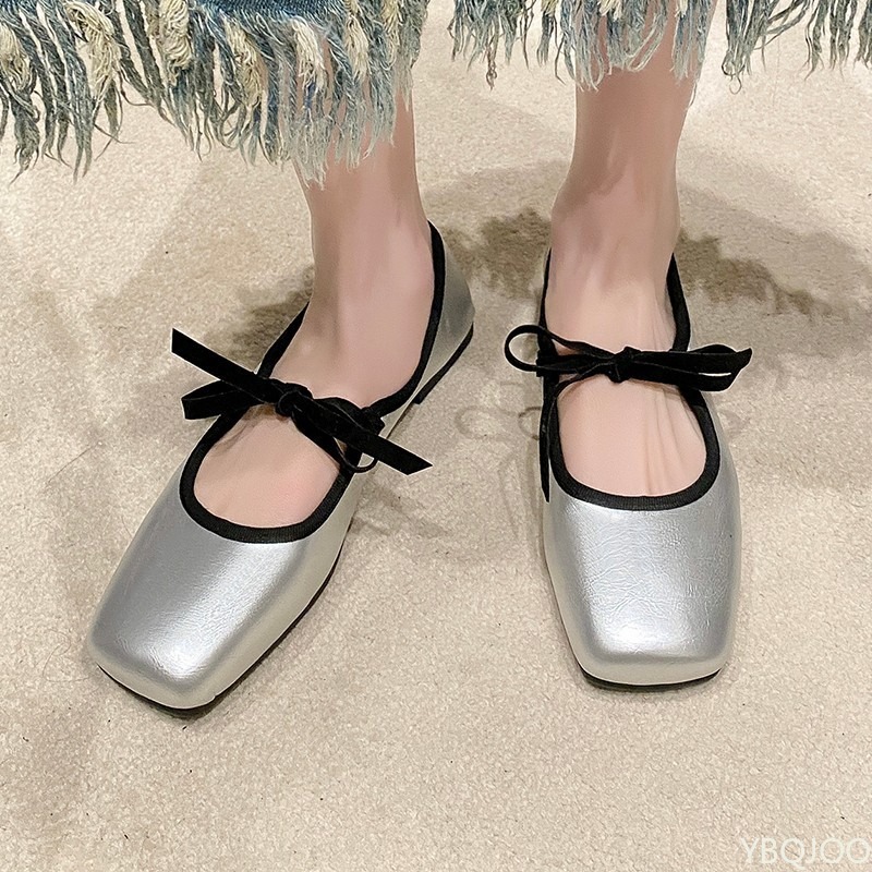 Women'S Fashion For 2025 - รองเท้าผู้หญิงสีพื้นเรียบง่าย สวมใส่สบาย สไตล์เรียบหรู สีเงิน ส้นเตี้ย ปากตื้น