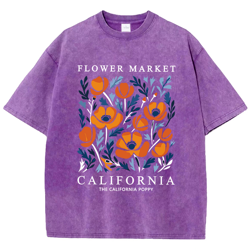 Women'S Fashion Market Size - ตลาดดอกไม้แคลิฟอร์เนียพิมพ์ล้างเสื้อยืดสตรี Cottontops สบาย O-คอ Oversize เสื้อ