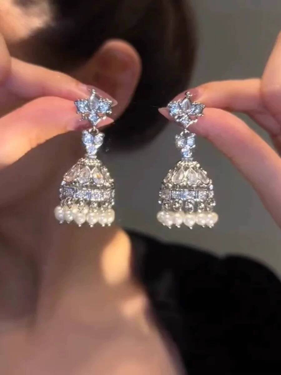 Women'S Fashion Earrings - ต่างหูกรงนกสไตล์อินเดียสุดหรูหรา ประดับเพชรเซอร์คอน พู่ห้อยระย้า ดีไซน์โคมไฟและกระดิ่งลม เหมาะสำหรับงานเลี้ยงและงานประชุมประจำปี