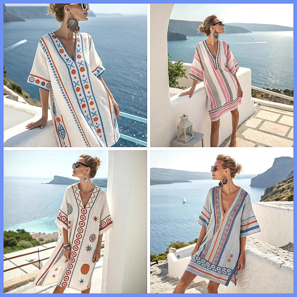 เดรสชายหาดพิมพ์ลายดอกไม้ คอวี  - Floral Summer Dress บทวิจารณ์และราคา