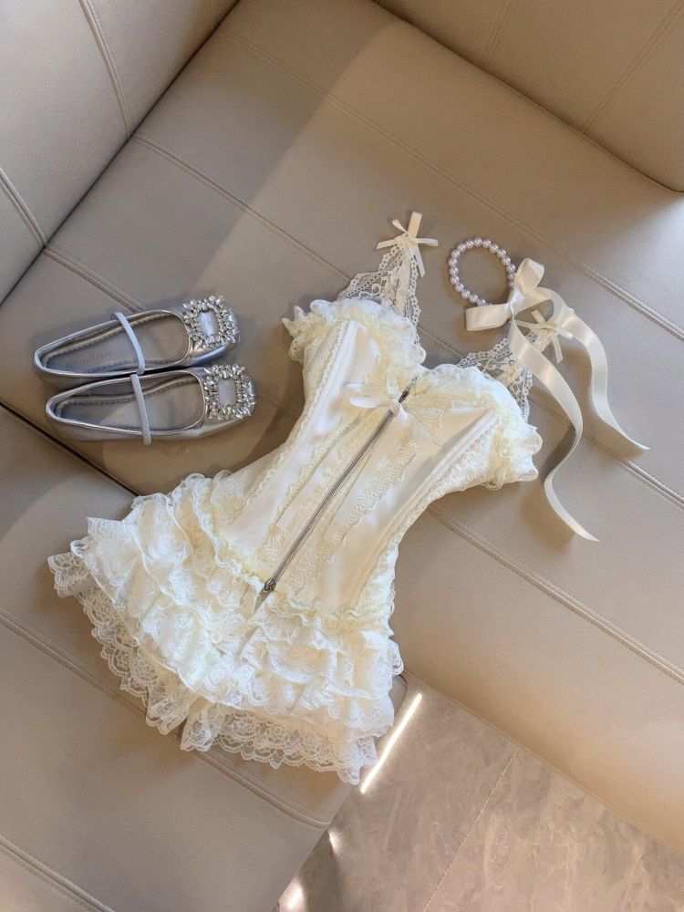 ชุดเซ็ตกระโปรงมินิทรงเค้กเอวสู - Lace Trim Cami บทวิจารณ์และราคา