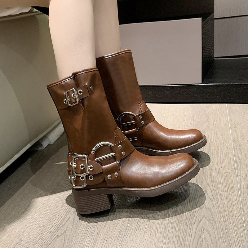 รองเท้าบูทสั้นส้นหนาสำหรับผู้ห - Women'S Fashion Riding Boots บทวิจารณ์และราคา