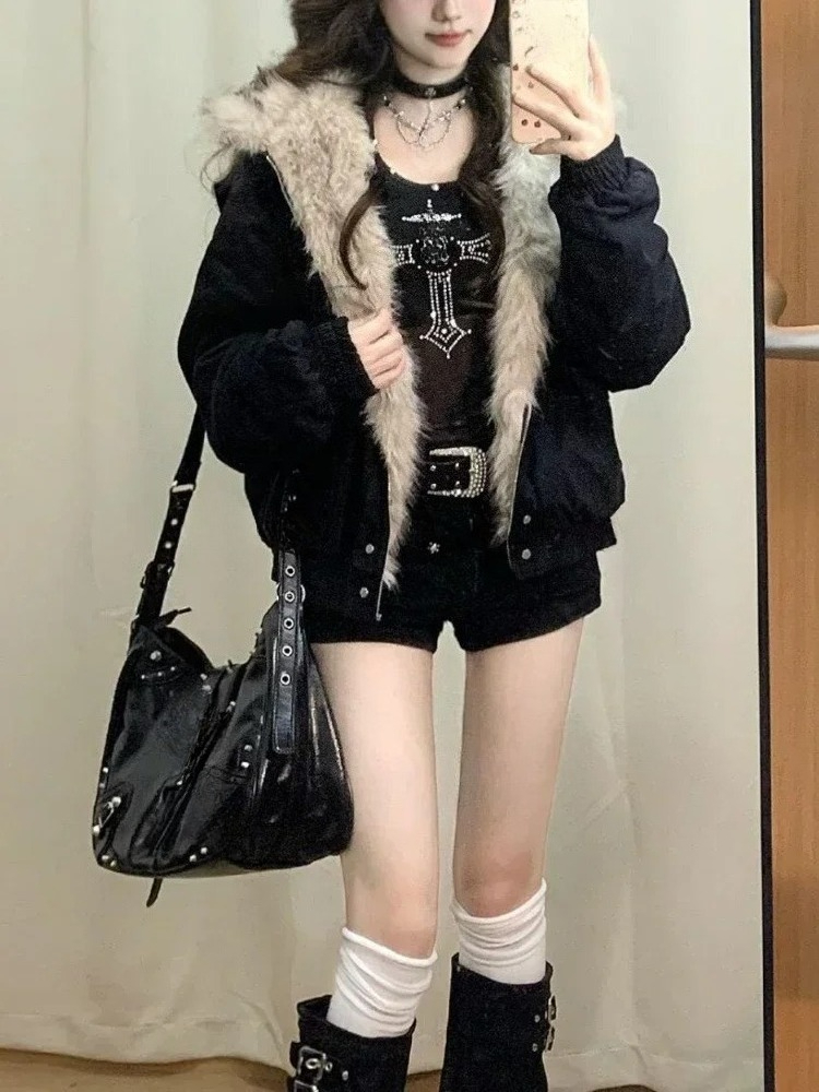 เสื้อฮู้ดดี้ซิปสีดำสไตล์โกธิคว - Women'S Fashion Zip Hoodie บทวิจารณ์และราคา