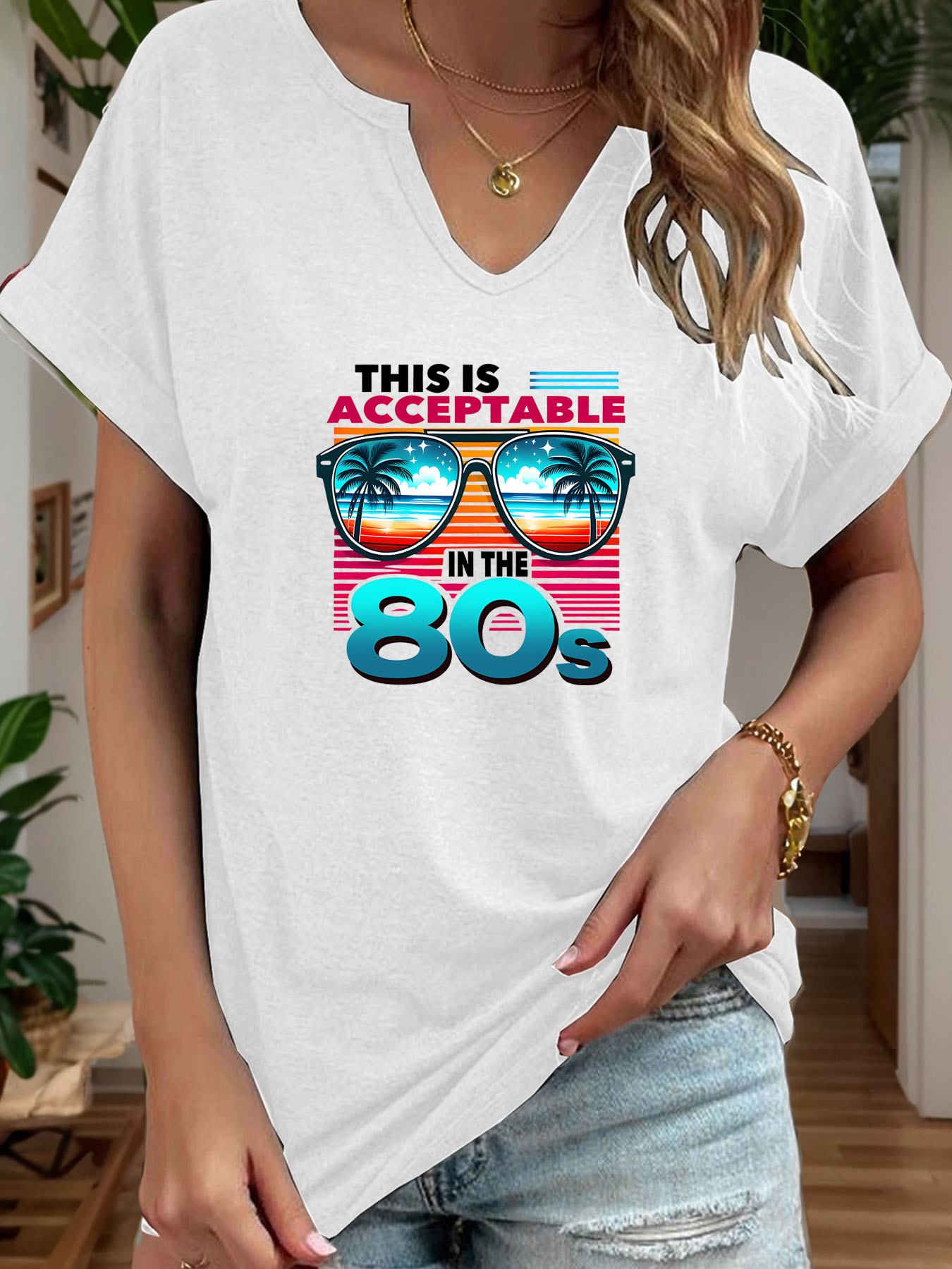 เสื้อยืดพิมพ์ลายแว่นกันแดดชายห - Women Fashion 80S บทวิจารณ์และราคา