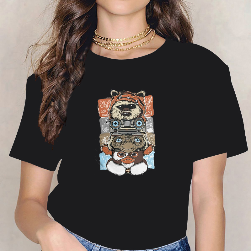 เสื้อยืดคอกลมคอกลมแขนสั้นลายหน - Women Fashion 80S บทวิจารณ์และราคา