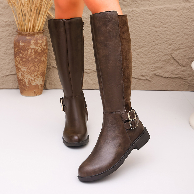 รองเท้าบูทขี่ม้าหนัง PU สีน้ำต - Women'S Fashion Riding Boots บทวิจารณ์และราคา