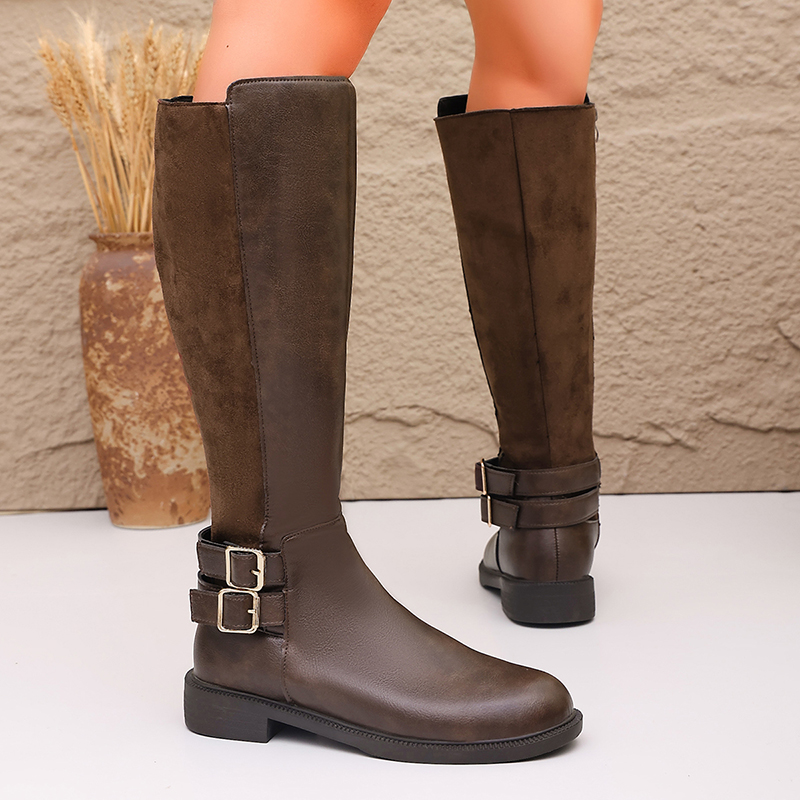 รองเท้าบูทขี่ม้าหนัง PU สีน้ำต - Women'S Fashion Riding Boots บทวิจารณ์และราคา