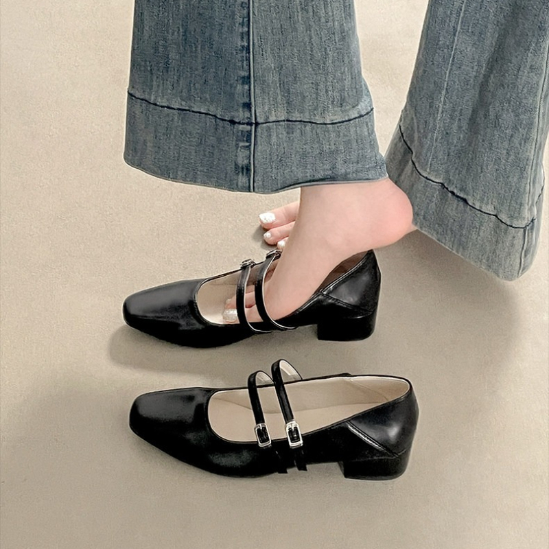 รองเท้าส้นเตี้ยทรงเหลี่ยมสำหรั - Fashion Women Belt บทวิจารณ์และราคา