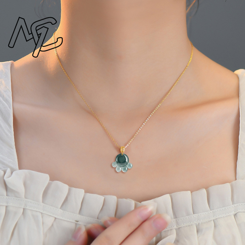 จี้หยกน้ำเงินธรรมชาติรูปอุ้งเท - Women Fashion Necklace บทวิจารณ์และราคา