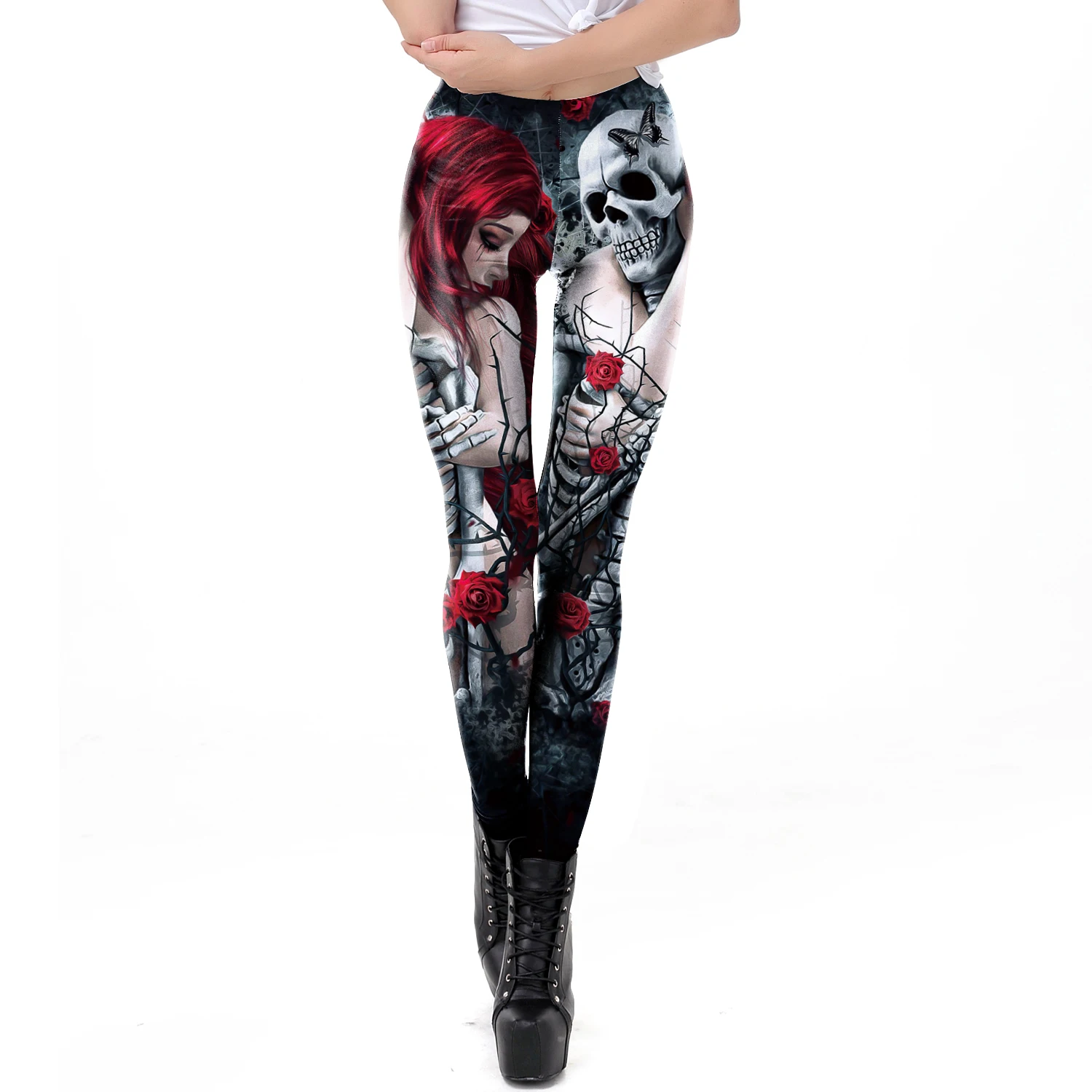 แฟชั่น Skull Rose พิมพ์ Leggin - Women'S Fashion Leggings บทวิจารณ์และราคา