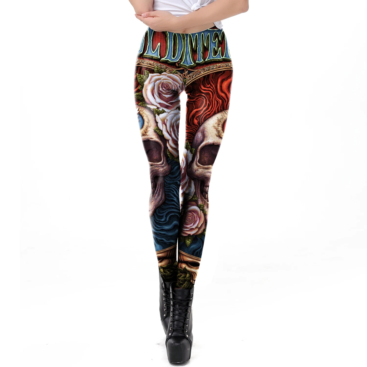 แฟชั่น Skull Rose พิมพ์ Leggin - Women'S Fashion Leggings บทวิจารณ์และราคา