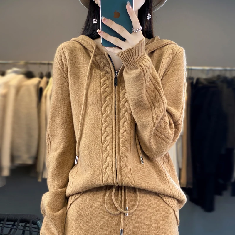 ชุดคาร์ดิแกนมีฮู้ดผ้าแคชเมียร์ - Women'S Fashion Zip Hoodie บทวิจารณ์และราคา