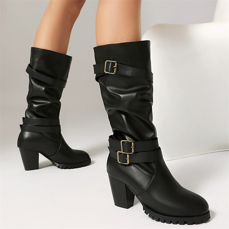 จีบกลางลูกวัวรองเท้าบูทแฟชั่นผ - Women'S Fashion Riding Boots บทวิจารณ์และราคา