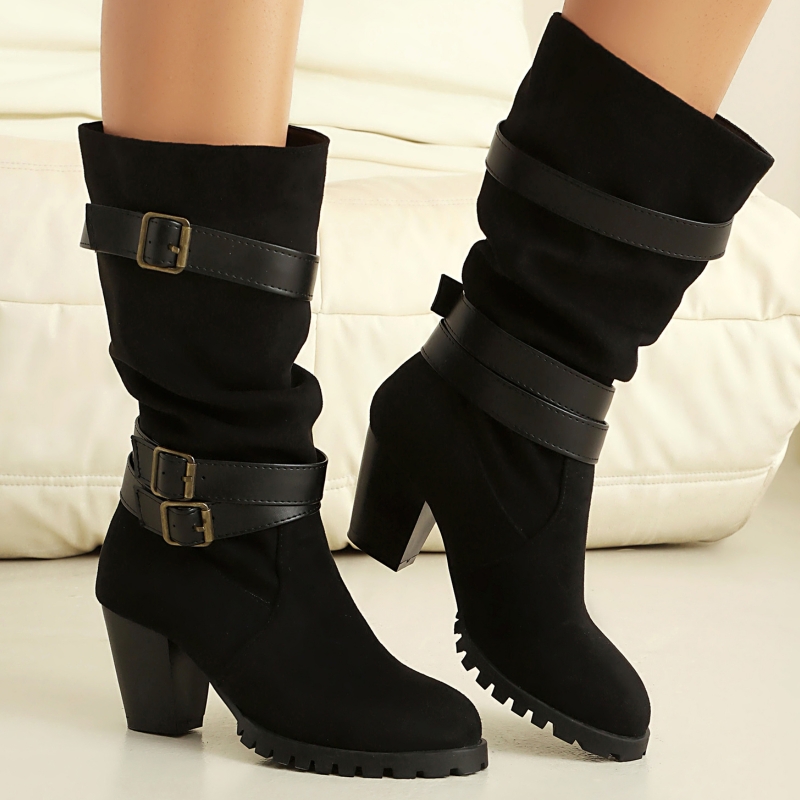 จีบกลางลูกวัวรองเท้าบูทแฟชั่นผ - Women'S Fashion Riding Boots บทวิจารณ์และราคา